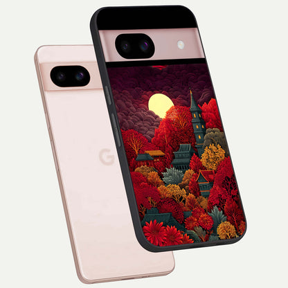  Scarlet Autumn Temple phone case For Google Pixel 8 showing premium glass back cover with detailed artwork