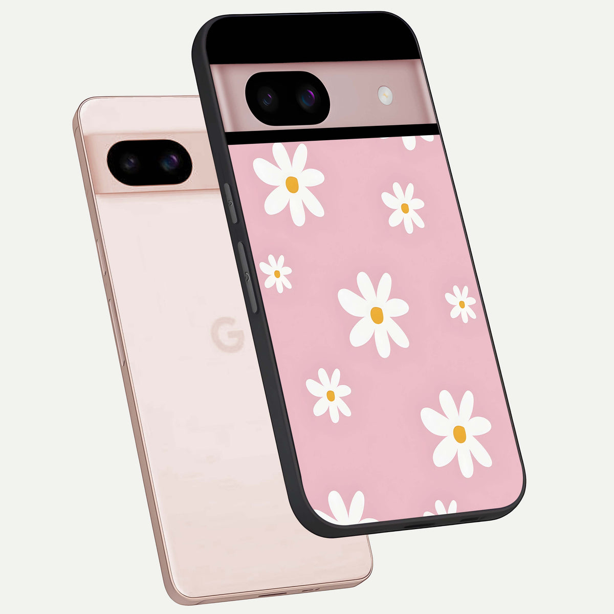 Soft Daisy Bliss phone case For Google Pixel 8 showing premium glass back cover with detailed artwork