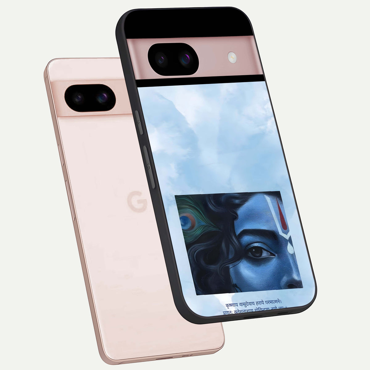  Spiritual Krishna phone case For Google Pixel 8 showing premium glass back cover with detailed artwork
