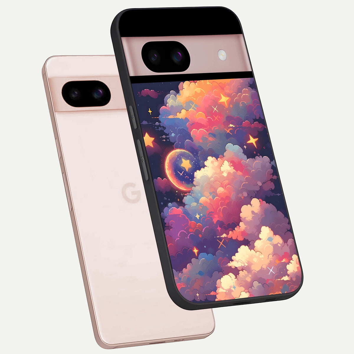  Starlit Dream Clouds phone case For Google Pixel 8 showing premium glass back cover with detailed artwork