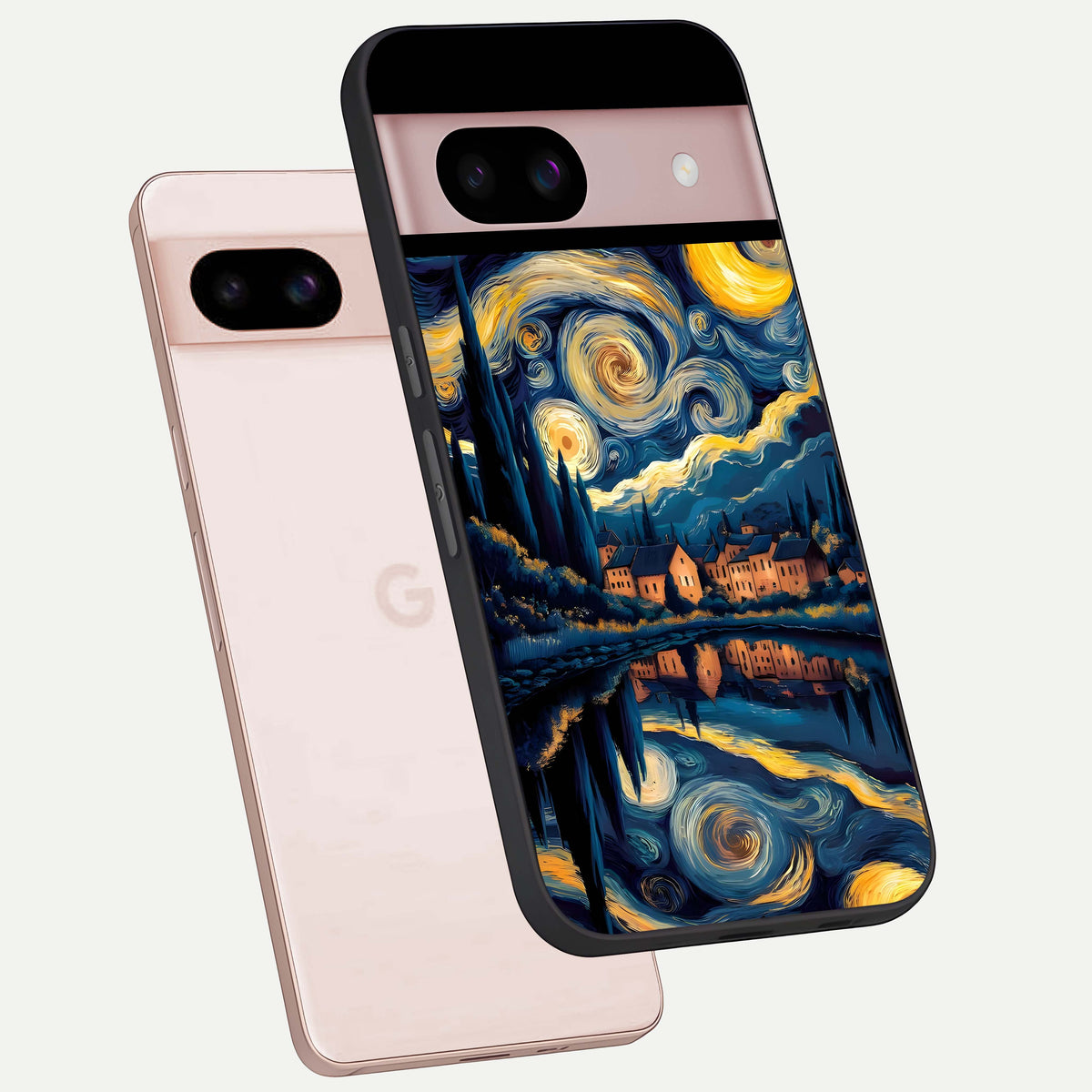  Starry Sky Serenity phone case For Google Pixel 8 showing premium glass back cover with detailed artwork