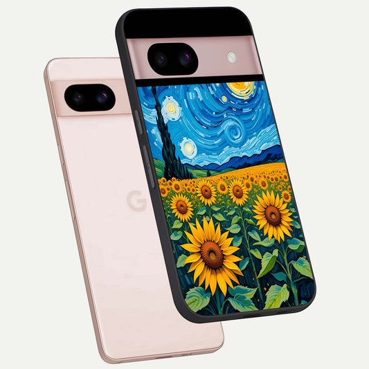  Starry Sunflower Dreams phone case For Google Pixel 8 showing premium glass back cover with detailed artwork