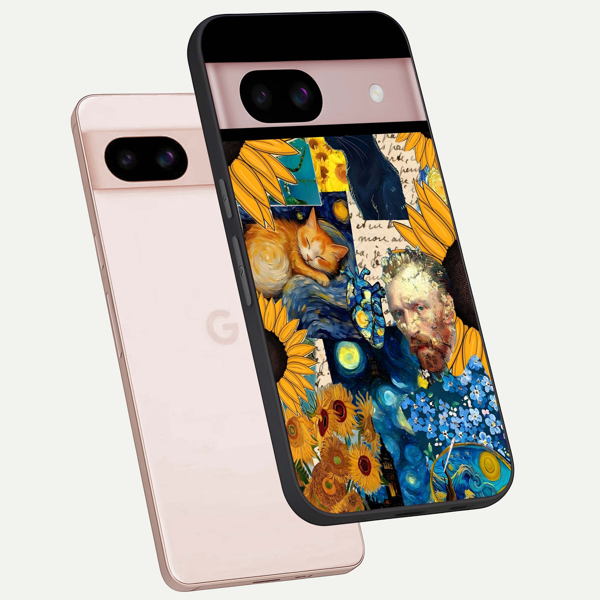  Sunflower Chic Mood Custom Name phone case For Google Pixel 8 showing premium glass back cover with detailed artwork
