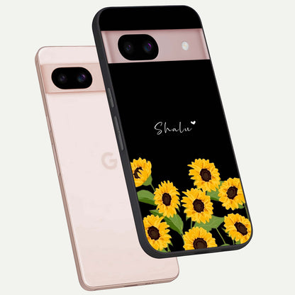  Sunflower Sky Bloom phone case For Google Pixel 8 showing premium glass back cover with detailed artwork