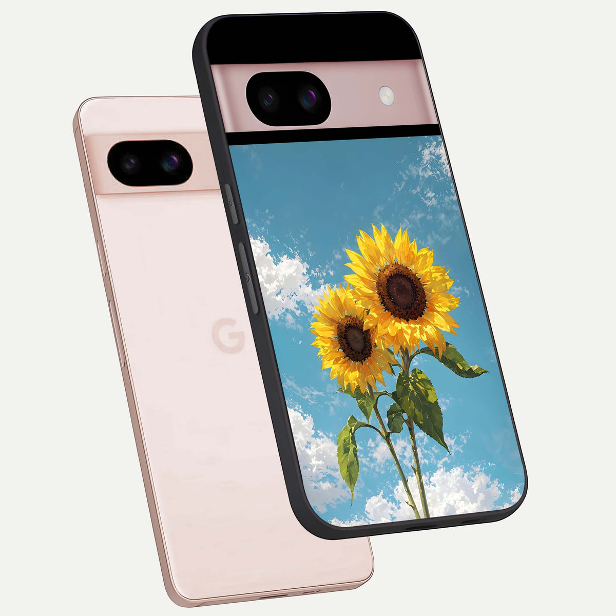  Sunlit Daisy Glow phone case For Google Pixel 8 showing premium glass back cover with detailed artwork