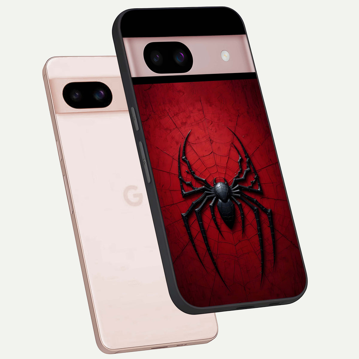  Superhero Web Emblem phone case For Google Pixel 8 showing premium glass back cover with detailed artwork