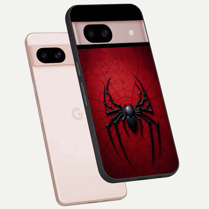  Superhero Web Emblem phone case For Google Pixel 8 showing premium glass back cover with detailed artwork