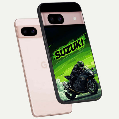  Suzuki Speed Beast phone case For Google Pixel 8 showing premium glass back cover with detailed artwork