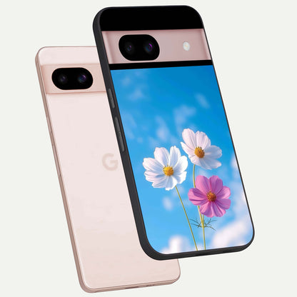  Tripple Flowers With Sky phone case For Google Pixel 8 showing premium glass back cover with detailed artwork