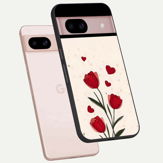  Tulip With Heart phone case For Google Pixel 8 showing premium glass back cover with detailed artwork