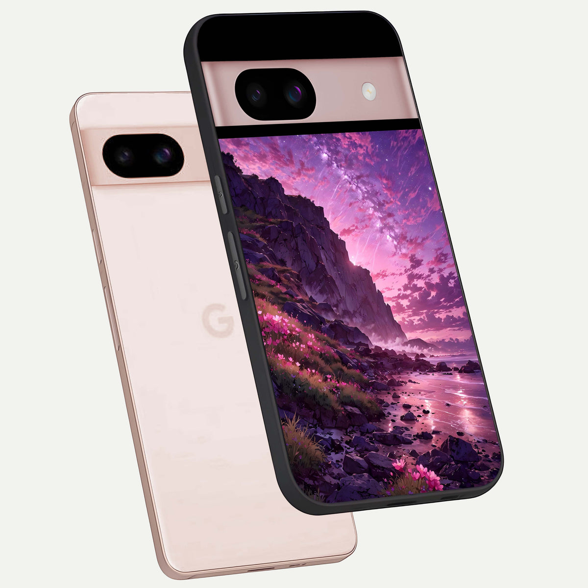  Twilight Blossom Coast phone case For Google Pixel 8 showing premium glass back cover with detailed artwork