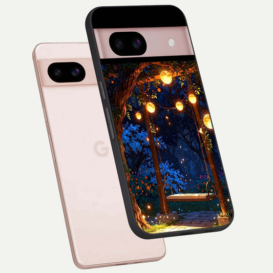  Twilight Garden Swing phone case For Google Pixel 8 showing premium glass back cover with detailed artwork