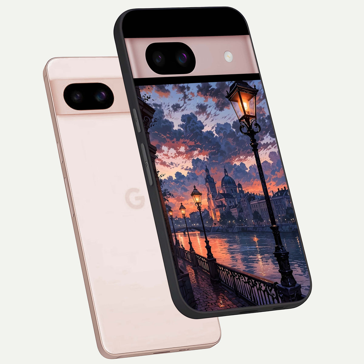  Twilight River Lights phone case For Google Pixel 8 showing premium glass back cover with detailed artwork