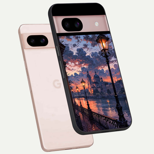  Twilight River Lights phone case For Google Pixel 8 showing premium glass back cover with detailed artwork