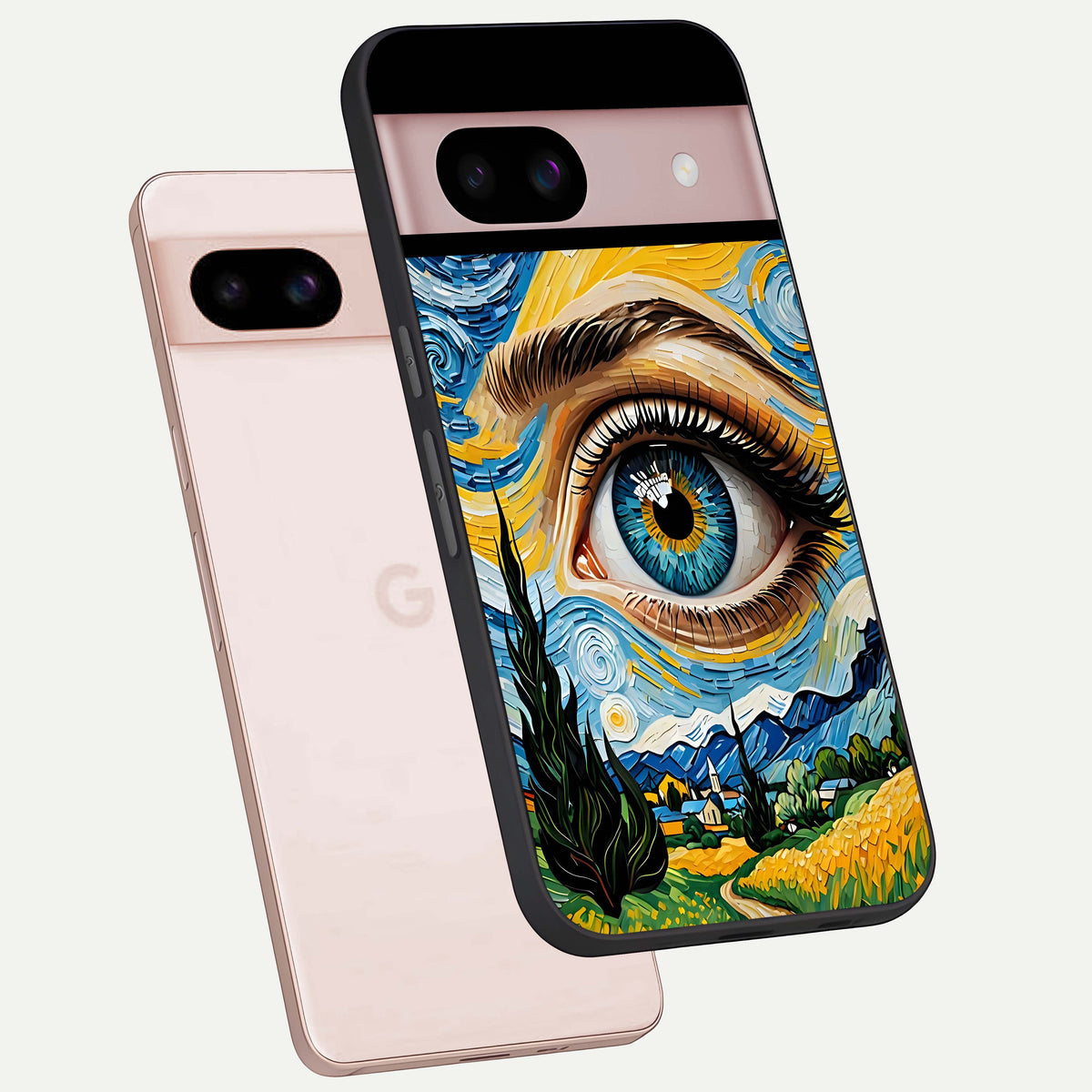  Van Gogh Eye phone case For Google Pixel 8 showing premium glass back cover with detailed artwork