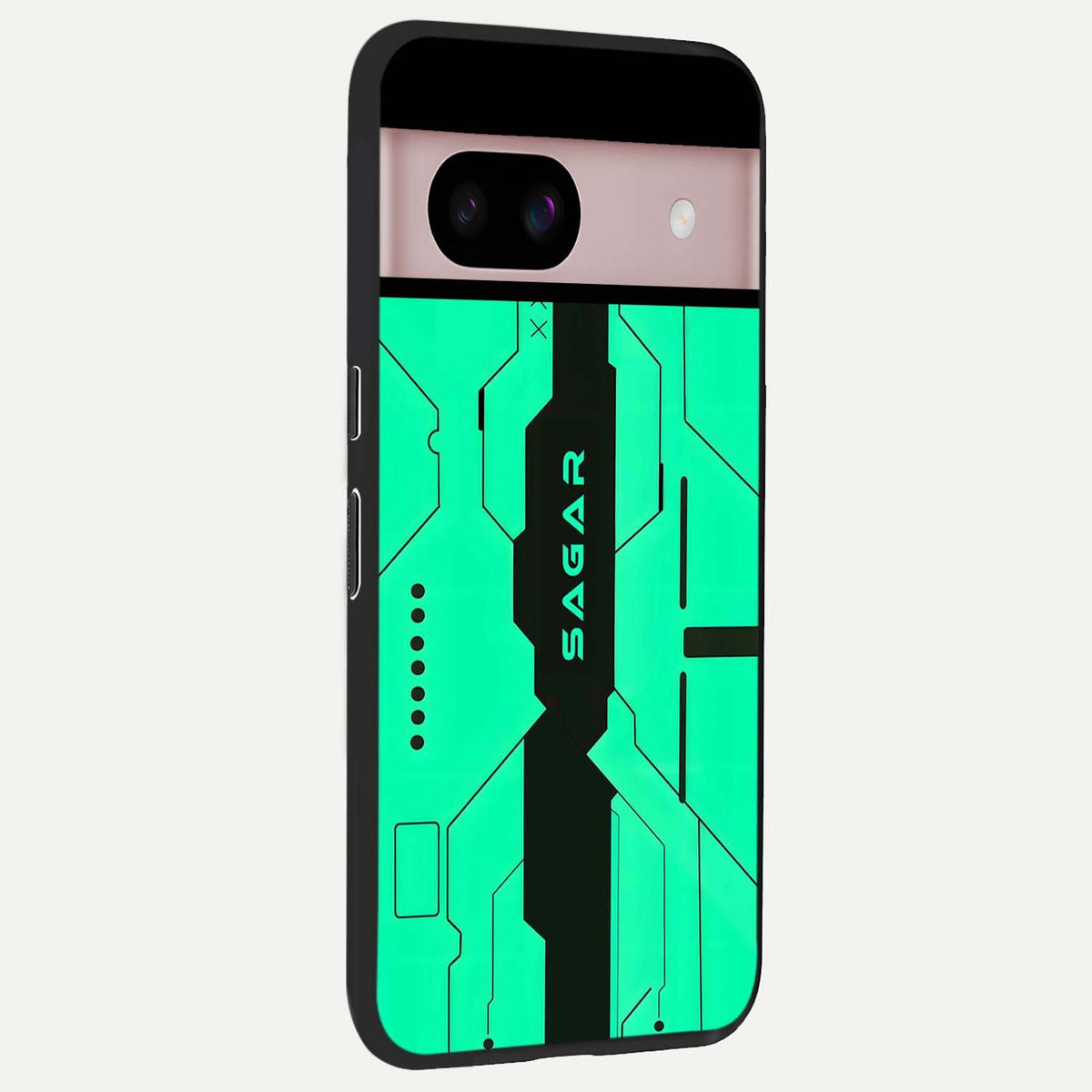  Aqua Tech CYBERPUNK Custom Name back cover For Google Pixel 8 slim fit glass case with vibrant aesthetic design