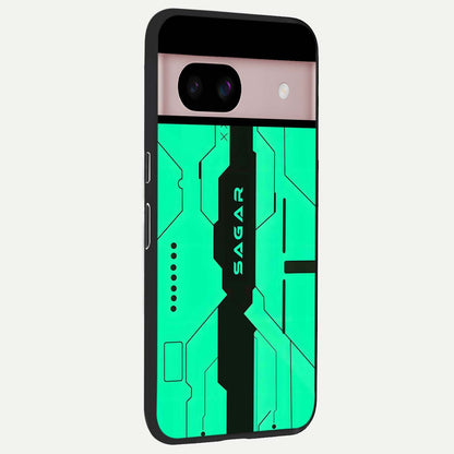  Aqua Tech CYBERPUNK Custom Name back cover For Google Pixel 8 slim fit glass case with vibrant aesthetic design