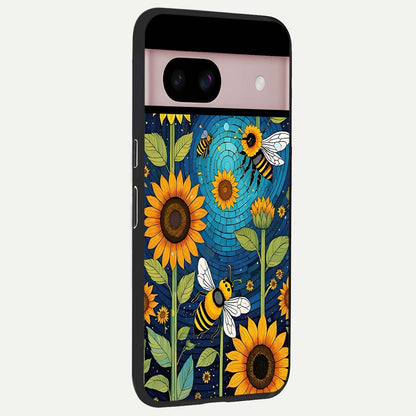  Bees And Sunflowers back cover For Google Pixel 8 slim fit glass case with vibrant aesthetic design
