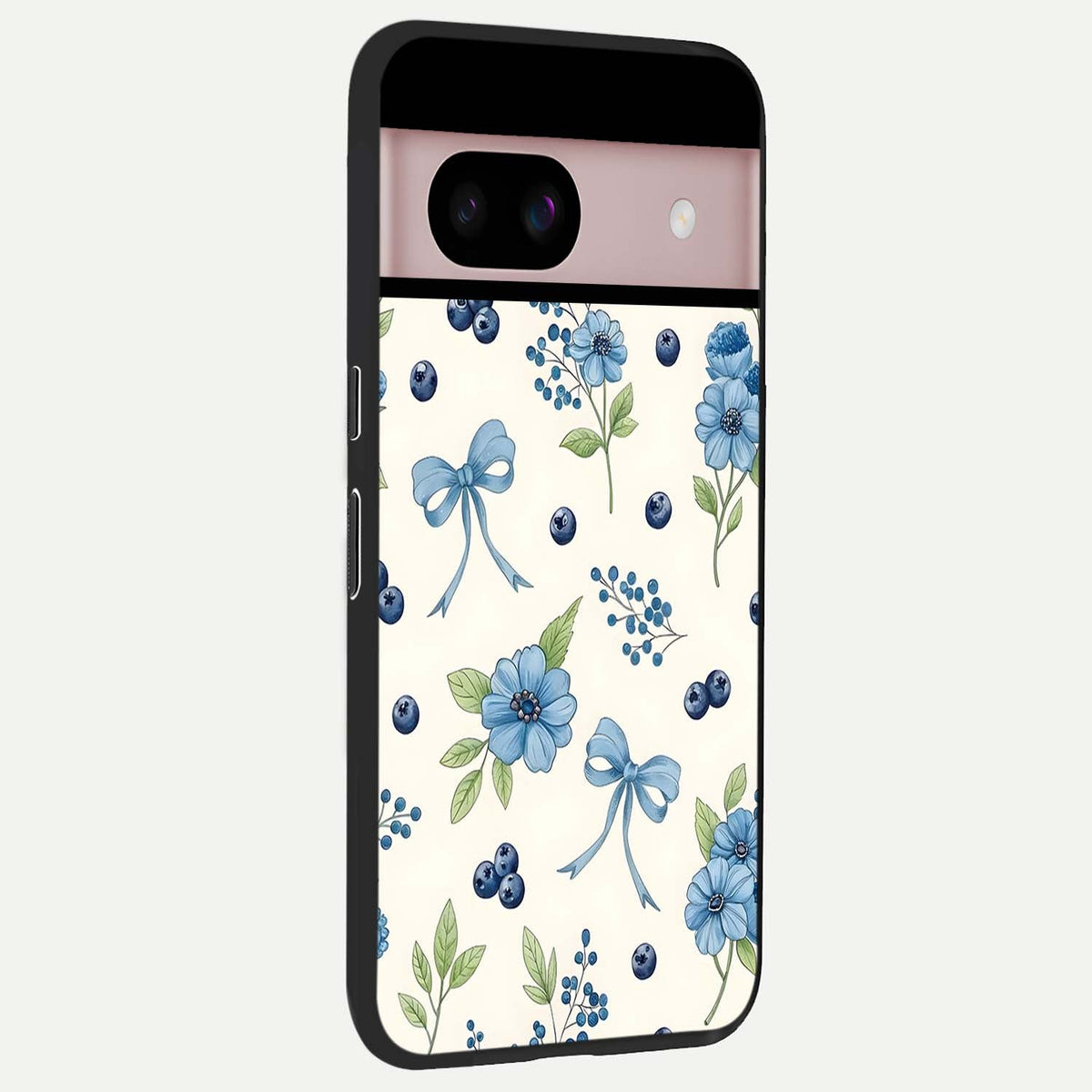  Blue Flower And Bow back cover For Google Pixel 8 slim fit glass case with vibrant aesthetic design