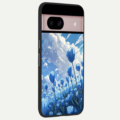  Blue Tulip Clouds back cover For Google Pixel 8 slim fit glass case with vibrant aesthetic design