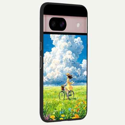  Breezy Meadow Ride back cover For Google Pixel 8 slim fit glass case with vibrant aesthetic design