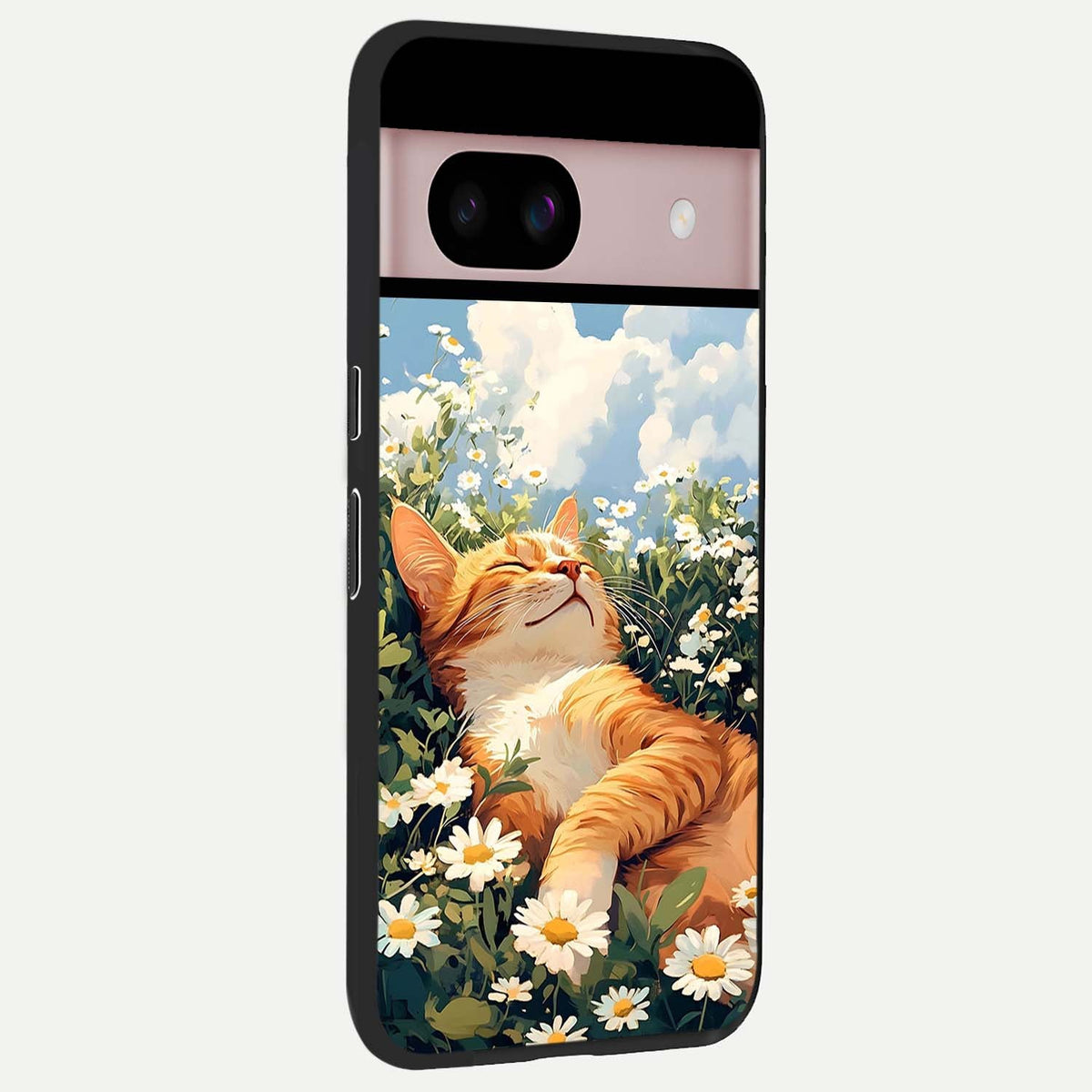  Cat And Flowers View back cover For Google Pixel 8 slim fit glass case with vibrant aesthetic design