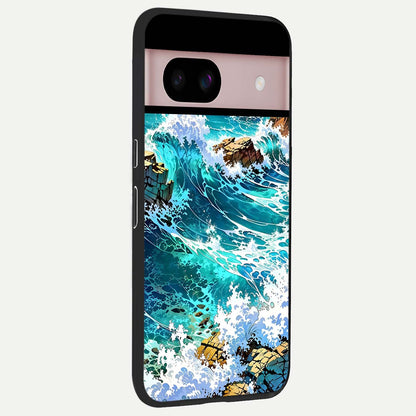  Coastal Blue Waves back cover For Google Pixel 8 slim fit glass case with vibrant aesthetic design