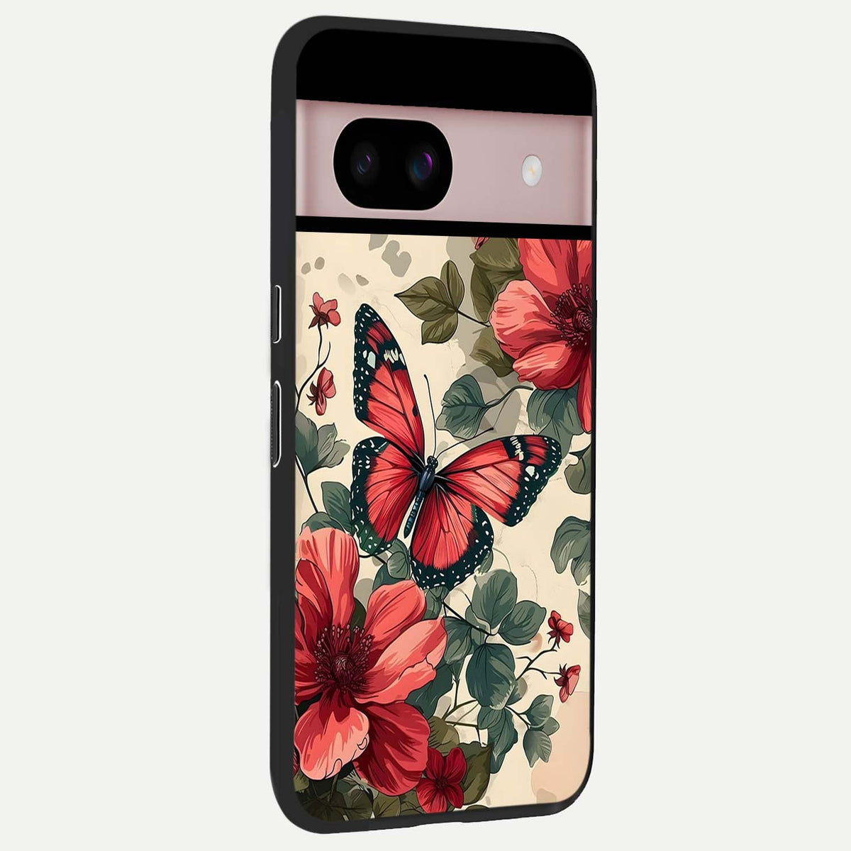  Crimson Butterfly Garden back cover For Google Pixel 8 slim fit glass case with vibrant aesthetic design