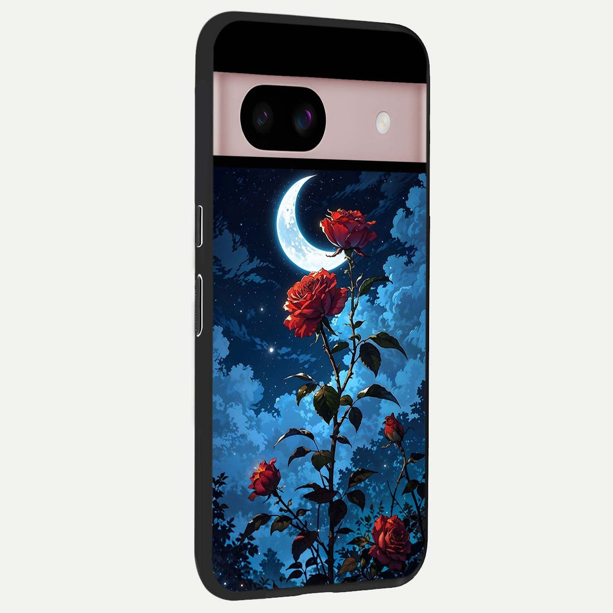  Crimson Rose Moon back cover For Google Pixel 8 slim fit glass case with vibrant aesthetic design