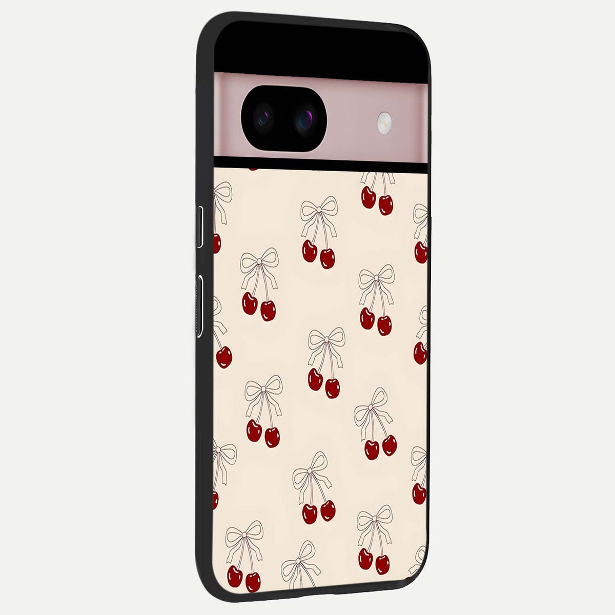  Cute Cherry Pattern back cover For Google Pixel 8 slim fit glass case with vibrant aesthetic design