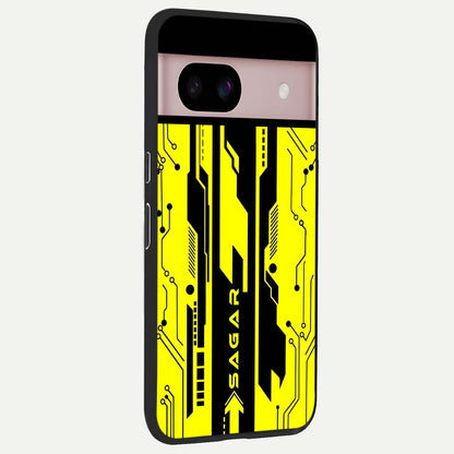  Electric Pulse CYBERPUNK Custom Name back cover For Google Pixel 8 slim fit glass case with vibrant aesthetic design