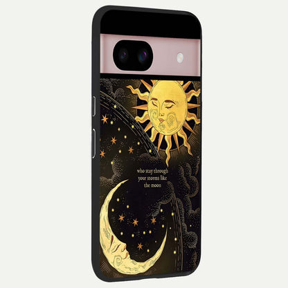 Golden Lunar Love back cover For Google Pixel 8 slim fit glass case with vibrant aesthetic design