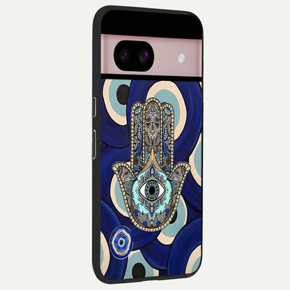  Hamsa Divine Guard back cover For Google Pixel 8 slim fit glass case with vibrant aesthetic design