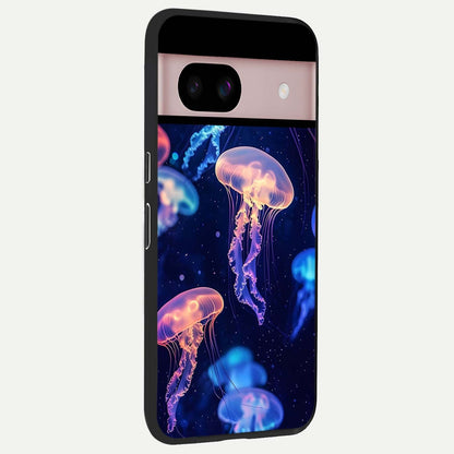  Jellyfish Pattern back cover For Google Pixel 8 slim fit glass case with vibrant aesthetic design