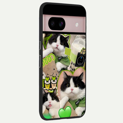  Matcha Cats Mood back cover For Google Pixel 8 slim fit glass case with vibrant aesthetic design