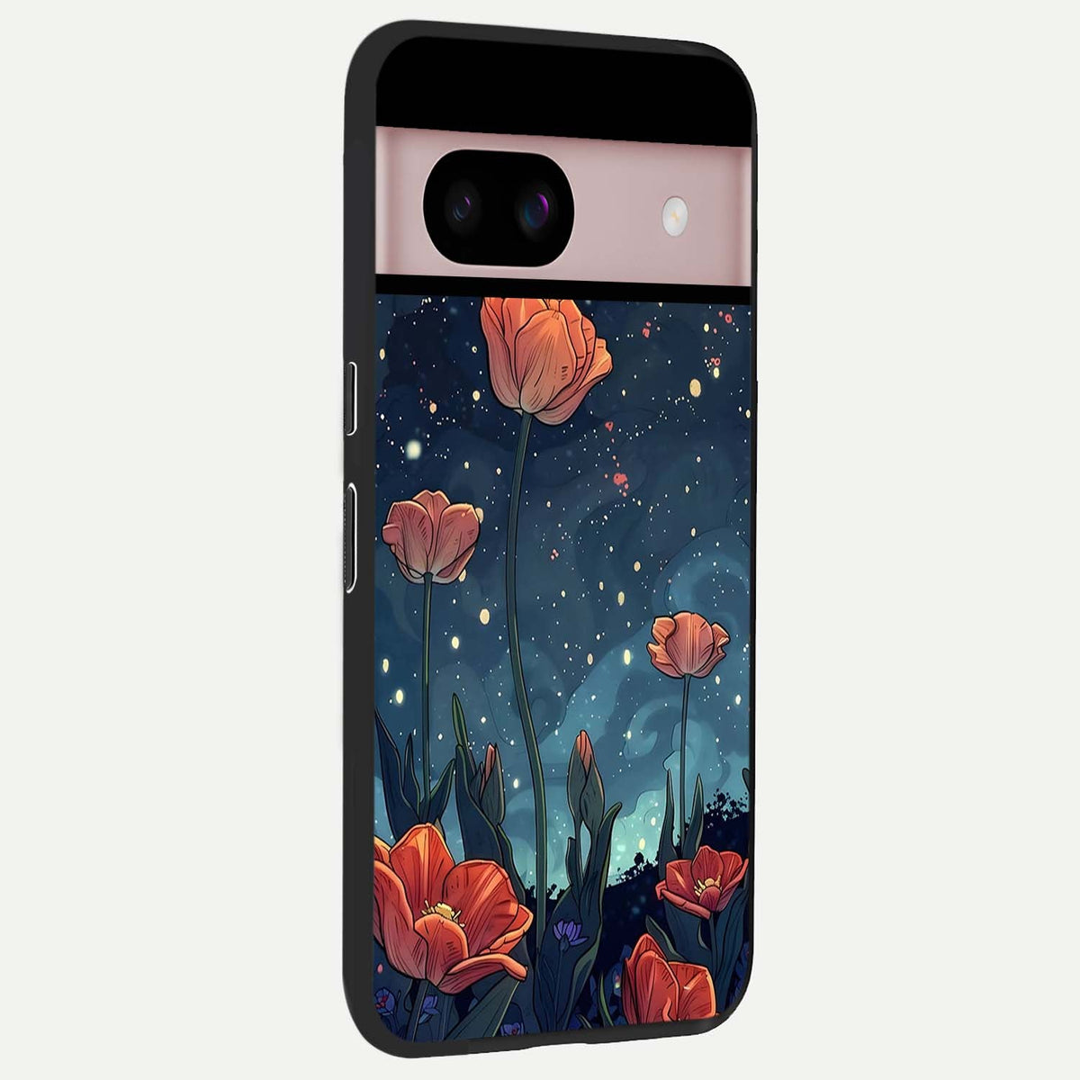  Midnight Tulip Glow back cover For Google Pixel 8 slim fit glass case with vibrant aesthetic design