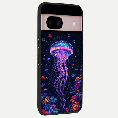  Neon Jellyfish back cover For Google Pixel 8 slim fit glass case with vibrant aesthetic design