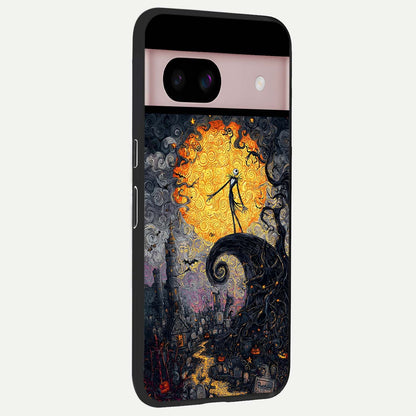  Pumpkin Moon Night back cover For Google Pixel 8 slim fit glass case with vibrant aesthetic design