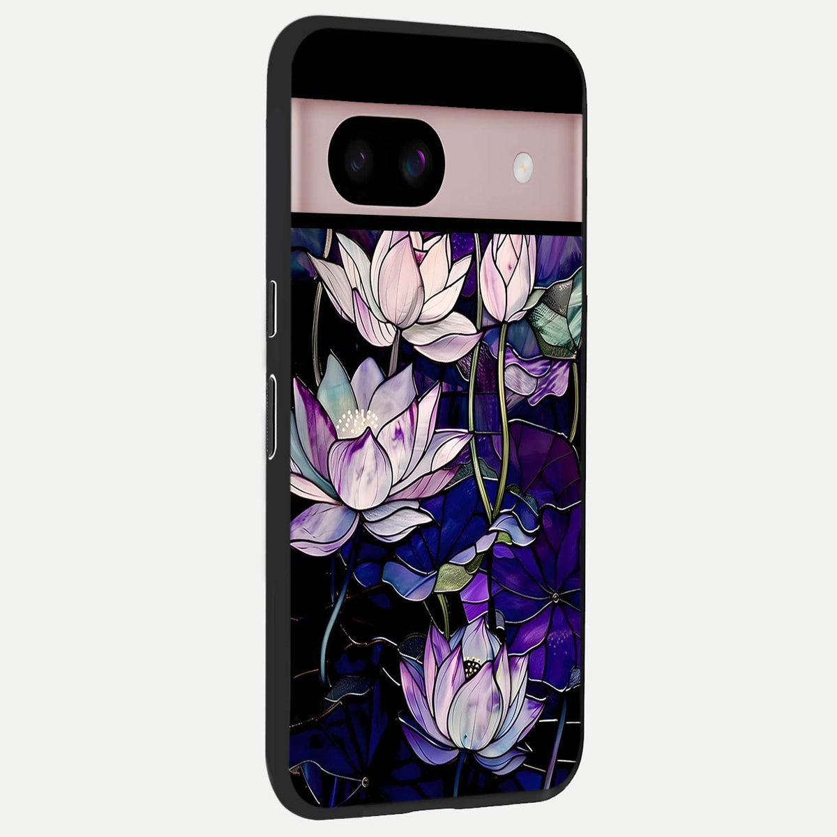  Purple Lotus Pattern back cover For Google Pixel 8 slim fit glass case with vibrant aesthetic design
