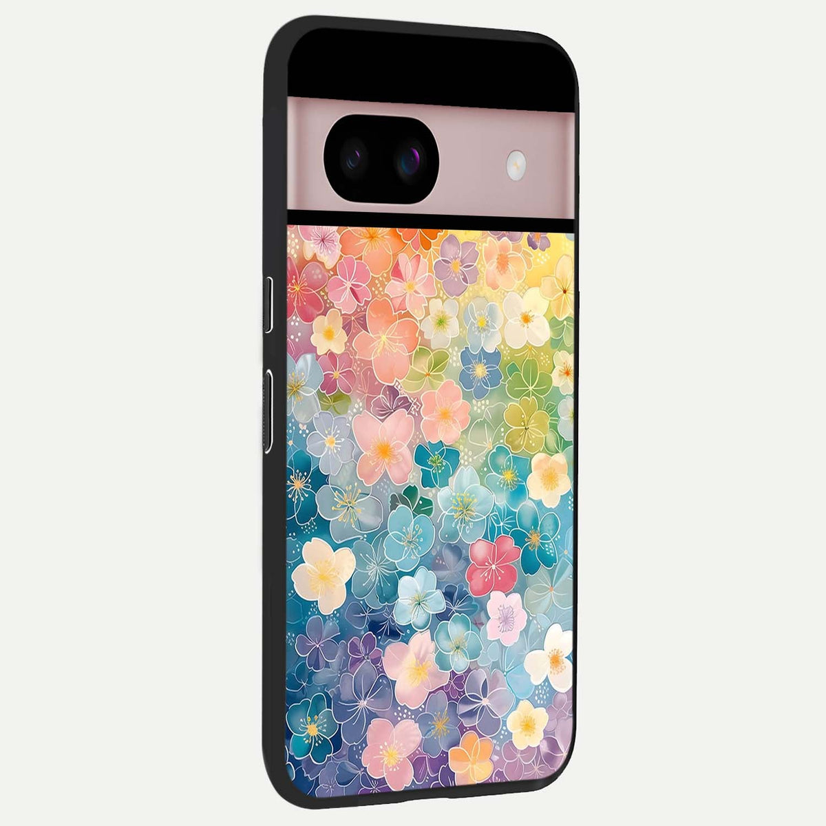  Rainbow Blossom Burst back cover For Google Pixel 8 slim fit glass case with vibrant aesthetic design