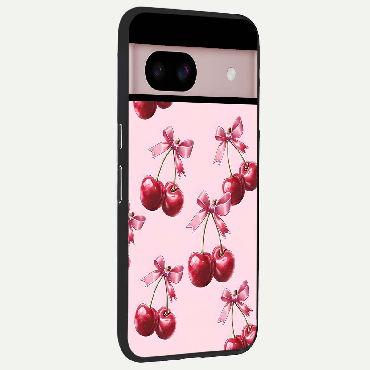  Red Cherries Pattern back cover For Google Pixel 8 slim fit glass case with vibrant aesthetic design