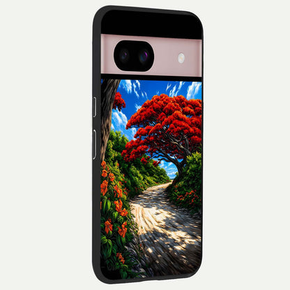  Red Trees Pathway back cover For Google Pixel 8 slim fit glass case with vibrant aesthetic design