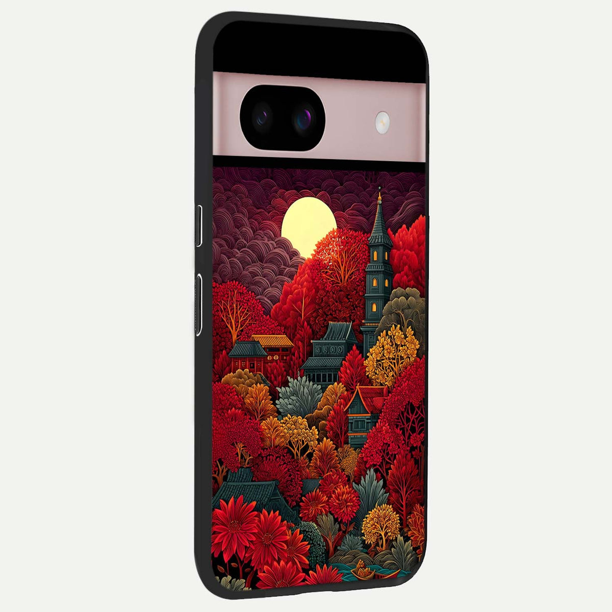 Scarlet Autumn Temple back cover For Google Pixel 8 slim fit glass case with vibrant aesthetic design
