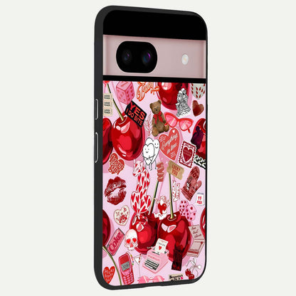  Sweet Cherry Chaos back cover For Google Pixel 8 slim fit glass case with vibrant aesthetic design
