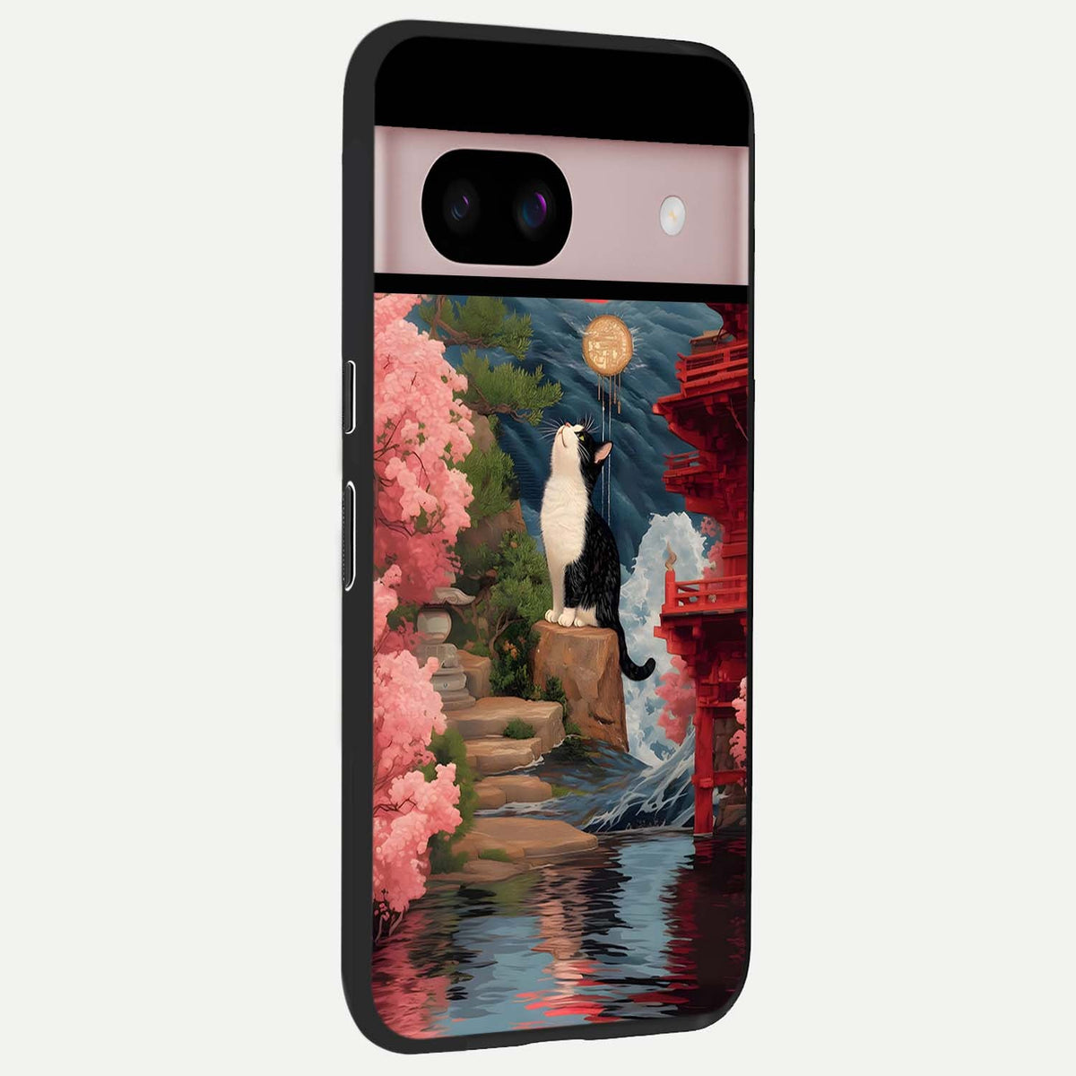  Temple Cat Scenery back cover For Google Pixel 8 slim fit glass case with vibrant aesthetic design