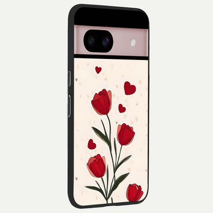  Tulip With Heart back cover For Google Pixel 8 slim fit glass case with vibrant aesthetic design