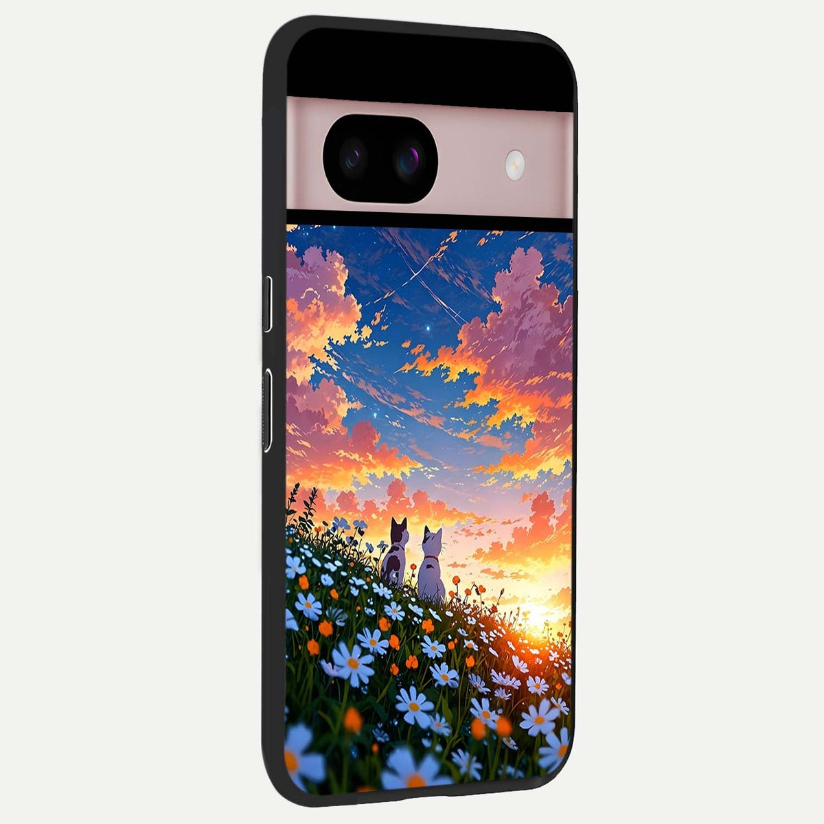  Two Cats Friends back cover For Google Pixel 8 slim fit glass case with vibrant aesthetic design