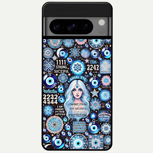  Angel Aura Shield Glass Case For Google Pixel 8 Pro back cover – full design glossy printed glass finish