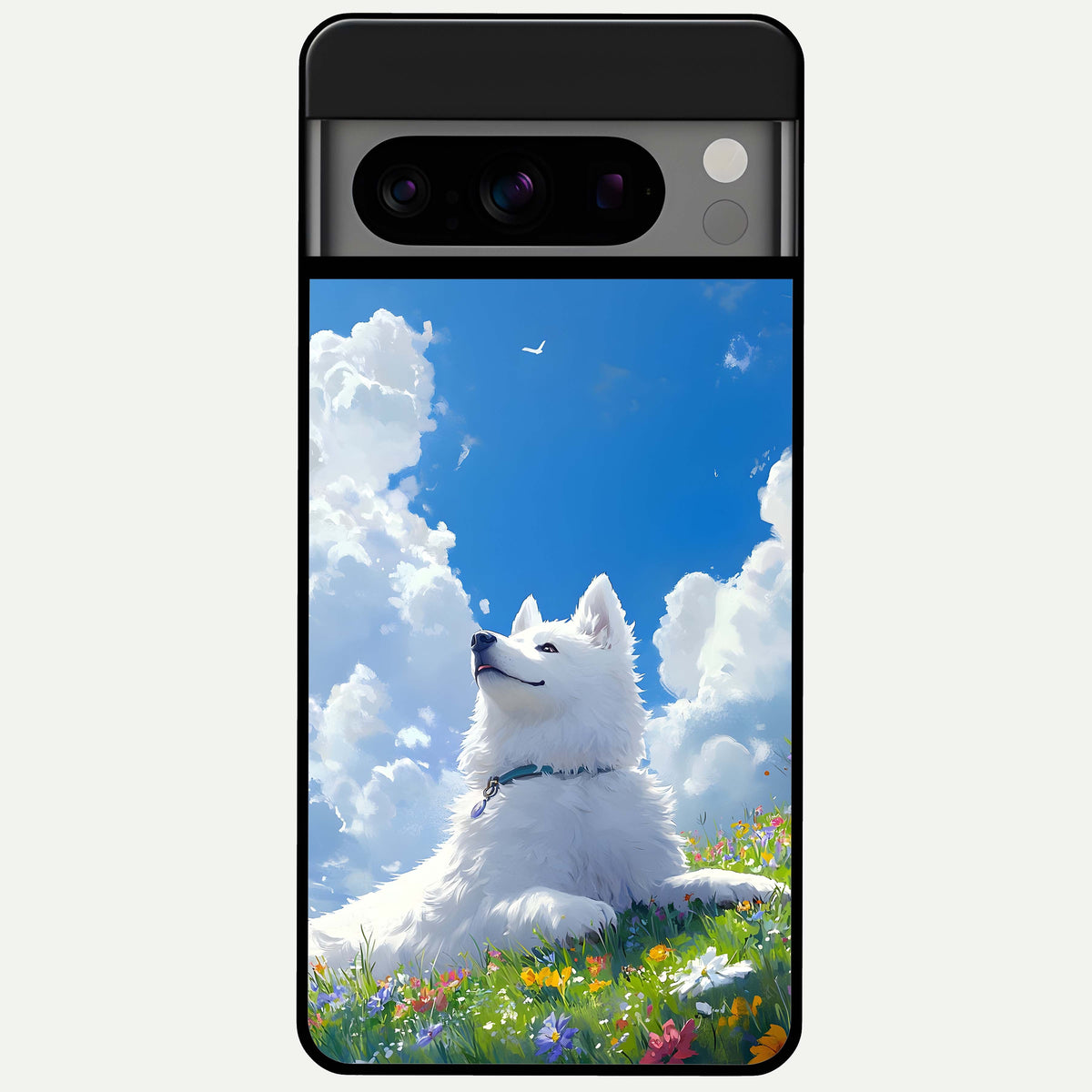  Blissful Cloud Pup Glass Case For Google Pixel 8 Pro back cover – full design glossy printed glass finish