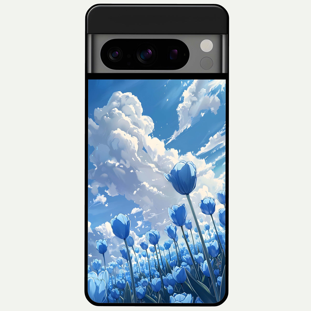 Blue Tulip Clouds Glass Case For Google Pixel 8 Pro back cover – full design glossy printed glass finish